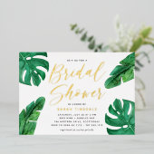 Tropische zomermonstera laat Vrijgezellenfeest Folie Uitnodiging (Staand Voorkant)