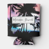 Tropische zomerpalm Trees roze blauwe zonnehemel Blikjeskoeler (Voorkant)