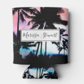 Tropische zomerpalm Trees roze blauwe zonnehemel Blikjeskoeler (Achterkant)