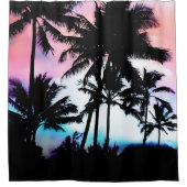 Tropische zomerpalm Trees roze blauwe zonnehemel Douchegordijn (Voorkant)