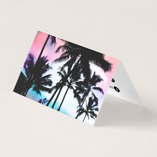 Tropische zomerpalm Trees roze blauwe zonnehemel Visitekaartje (Achterkant)