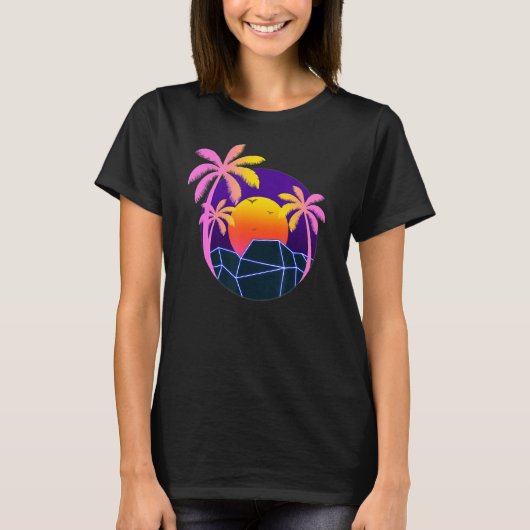 Tropische zomerpalm Trees Sunset Beach 90s Art Va T-shirt (Voorkant)
