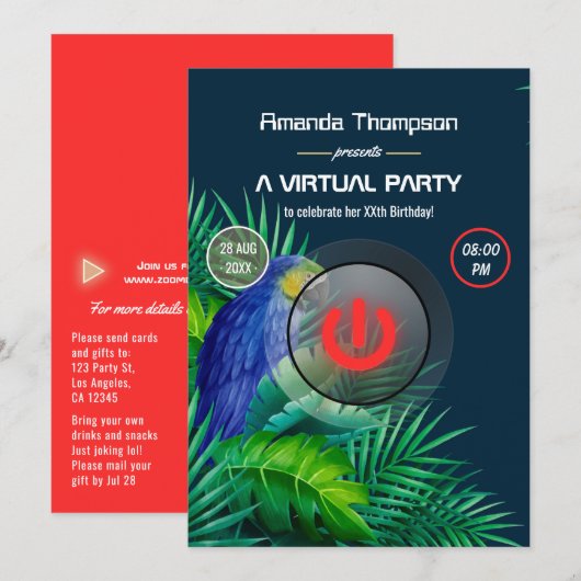 Tropische zomerpapegaai Virtuele verjaardag Kaart (Voorkant / Achterkant)