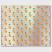 Tropische zomerpineappelgoudmint roze vruchten cadeaupapier (Vlak)