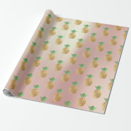 Tropische zomerpineappelgoudmint roze vruchten cadeaupapier