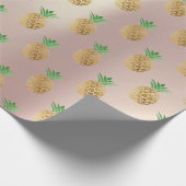 Tropische zomerpineappelgoudmint roze vruchten cadeaupapier (Hoek)