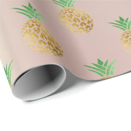 Tropische zomerpineappelgoudmint roze vruchten cadeaupapier