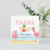 Tropische zomerroze flamingo Birthday Flat Bedankkaart (Staand voorkant)