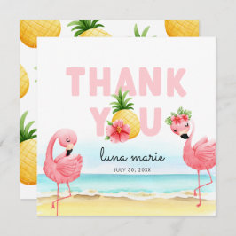 Tropische zomerroze flamingo Birthday Flat Bedankkaart