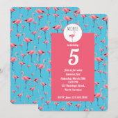 Tropische zomerroze flamingo Girly 5e verjaardag Kaart (Voorkant / Achterkant)