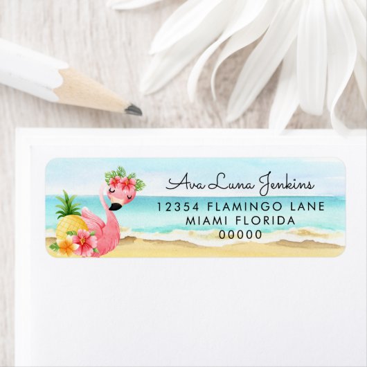 Tropische zomerroze Flamingo Return Address Label (Insitu)