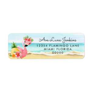 Tropische zomerroze Flamingo Return Address Label
