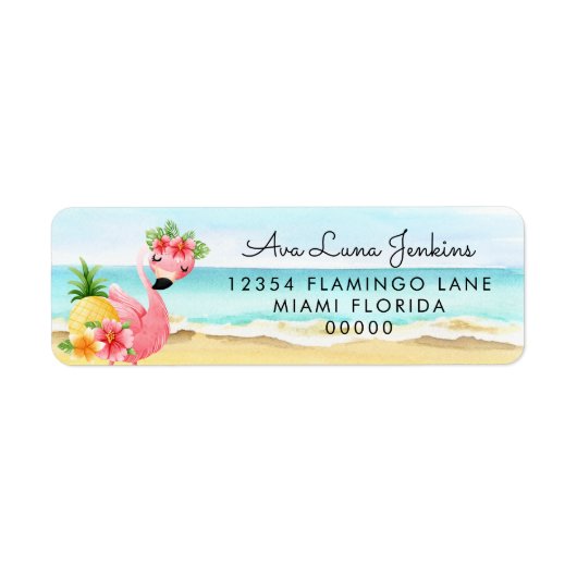 Tropische zomerroze Flamingo Return Address Label (Voorkant)