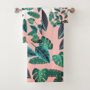 Tropische zomerroze groene bladeren zonnepatroon bad handdoek