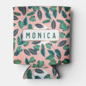 Tropische zomerroze groene bladeren zonnepatroon blikjeskoeler (Voorkant)