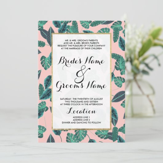 Tropische zomerroze groene bladeren zonnepatroon kaart (Staand voorkant)