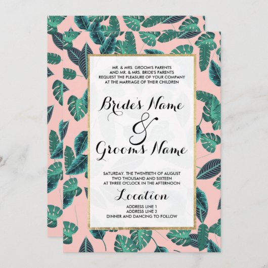 Tropische zomerroze groene bladeren zonnepatroon kaart (Voorkant / Achterkant)