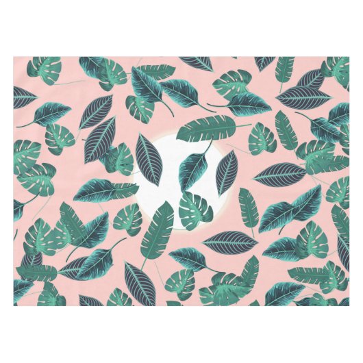Tropische zomerroze groene bladeren zonnepatroon tafelkleed (Voorkant (Horizontaal))