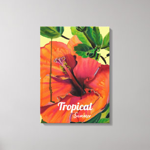 Tropische zomerse oranje hibiscus canvas afdruk