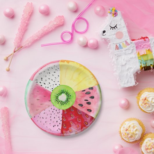 Tropische zomerse Waterverf Fruit Tutti Fruitti Papieren Bordje (Feest)