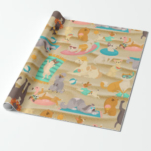 tropische zomerse zandstrand honden schattig cadeaupapier
