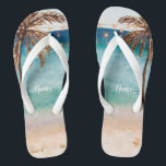 tropische zomerslijm palm teenslippers<br><div class="desc">Een tropisch zomersstrand ontwerp met palmbomen, zand, zee en blauwe hemel maakt deze teenslippers perfect voor je zomerse feestdagen/reizen dit jaar. Of draag ze thuis:) Dit ontwerp is voorzien van mijn bruiloft collectie zodat ze perfecte vrijgezellenfeest accessoires maken voor je spullen! Gemakkelijk om de vermelde naamgebieden uit te geven, of...</div>