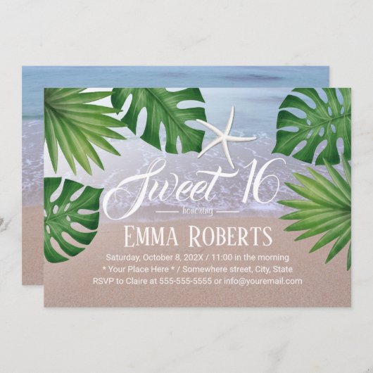 Tropische zomerstrand strand strand Zeester 16 zon Kaart (Voorkant / Achterkant)