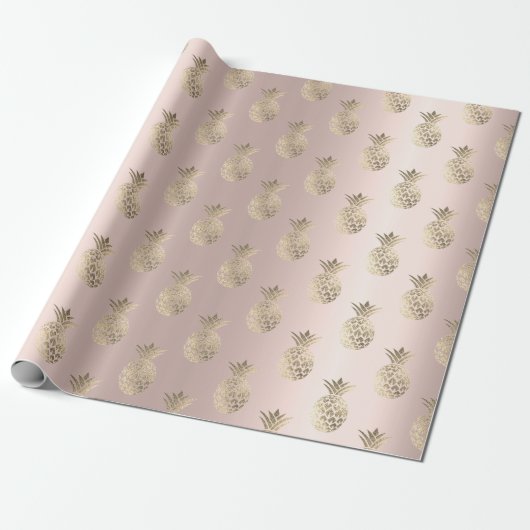 Tropische zomertijd Ananas Fruits Roos Blush Cadeaupapier (Uitgerold)