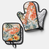 Tropische zomertijd ovenwant & pannenlap set (Voorkant / Achterkant)