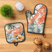 Tropische zomertijd ovenwant & pannenlap set (Top down)