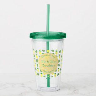 Tropische zomertrouwdag ananas en palmbladeren acryl drinkbeker