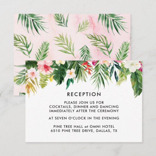 Tropische zomertrouwontvangstkaarten met bladeren RSVP kaartje (Voorkant / Achterkant)