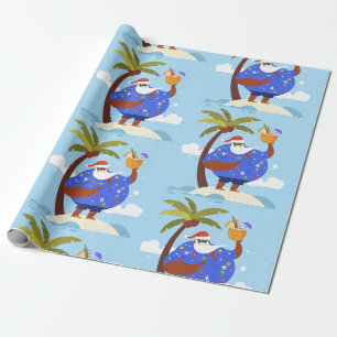 Tropische zomervakantie Zwarte Kerstman Cadeaupapier
