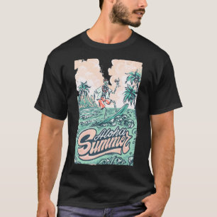 Tropische zomervirussen Skeleton Surfer Riding Sur T-shirt