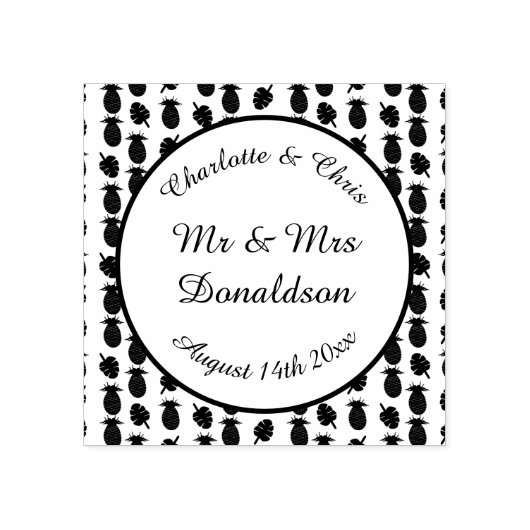 Tropische zomerweddenschap Ananas en palmbladeren Rubberstempel (Afrduk)