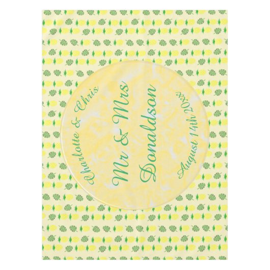 Tropische zomerweddenschap Ananas en palmbladeren Tafelkleed (Voorkant)