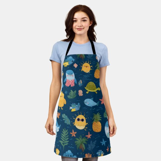 Tropische Zon All-Over Print Schort Cadeau (Gedragen)