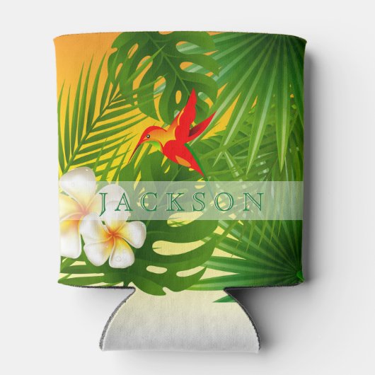 Tropische zon met een vogel blikjeskoeler (Achterkant)