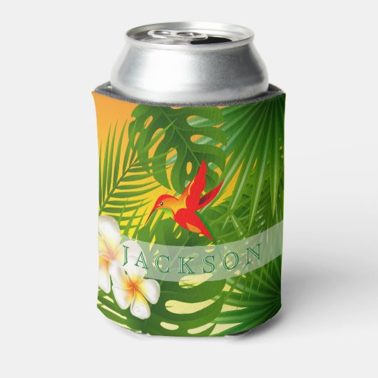 Tropische zon met een vogel blikjeskoeler (Blikje Achterkant)