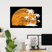 Tropische zon, palmbomen en vogelprint poster (Thuiskantoor)