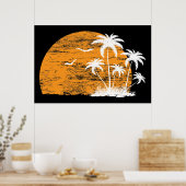 Tropische zon, palmbomen en vogelprint poster (Keuken)