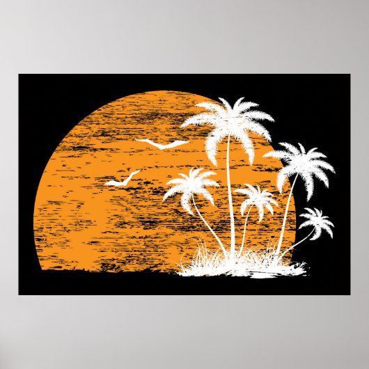 Tropische zon, palmbomen en vogelprint poster (Voorkant)