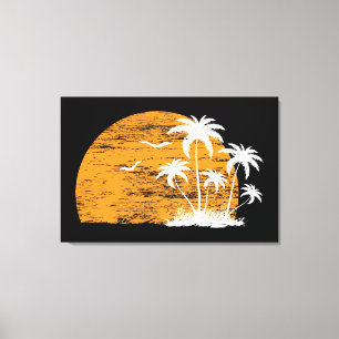 Tropische zon palmbomen & vogels canvas afdruk