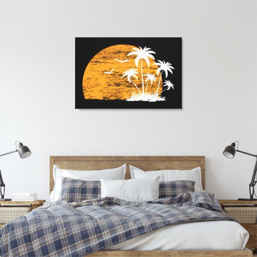 Tropische zon palmbomen & vogels canvas afdruk (Insitu (Slaapkamer))