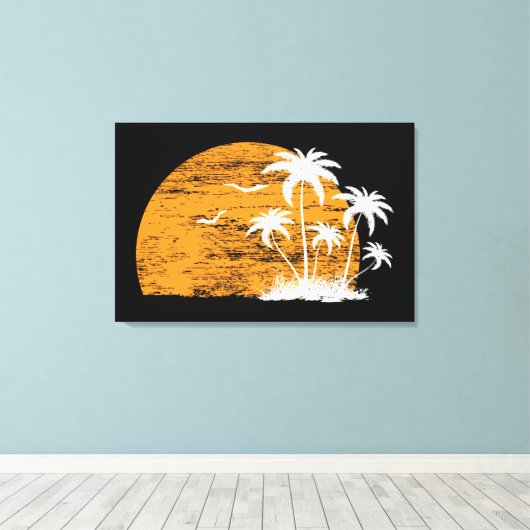 Tropische zon palmbomen & vogels canvas afdruk (Insitu (Houten vloer))