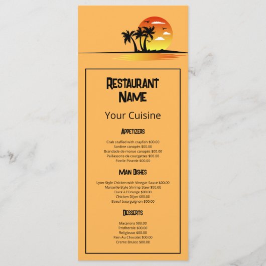 Tropische zon, restaurant Slimline Menu (Voorkant)