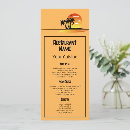 Tropische zon, restaurant Slimline Menu (Staand voorkant)