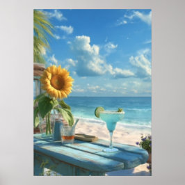 Tropische Zonnebloem Strand Muurkunst | Oceaandruk Poster