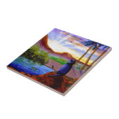 Tropische zonnekikkerkfornuis tegeltje (Zijkant)