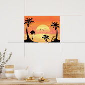 Tropische zonnepalm Silhouette Art Poster (Keuken)